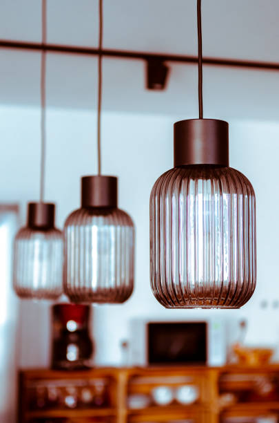 istock Interior design. Textured glass ceiling lamps in the Scandinavian interior 1463969537