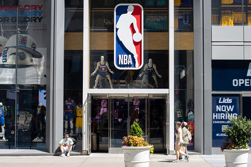 New York, NY, USA - July 4, 2022: Front view of the NBA Store on the 5th Avenue in Midtown Manhattan, New York City.