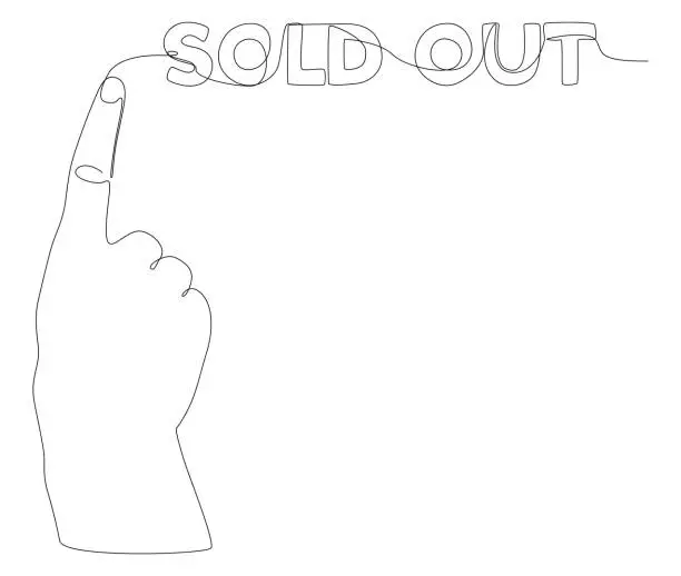 Vector illustration of One continuous line of hand showing Sold Out word. Thin Line Illustration vector concept. Contour Drawing Creative ideas.