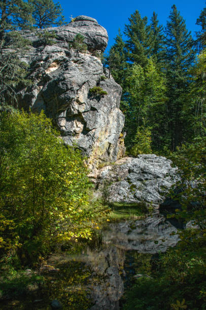 Black Hills NF - Willow Creek Trail - Rock Formation & Reflection Black Hills NF - Willow Creek Trail - Rock Formation & Reflection black hills national forest stock pictures, royalty-free photos & images