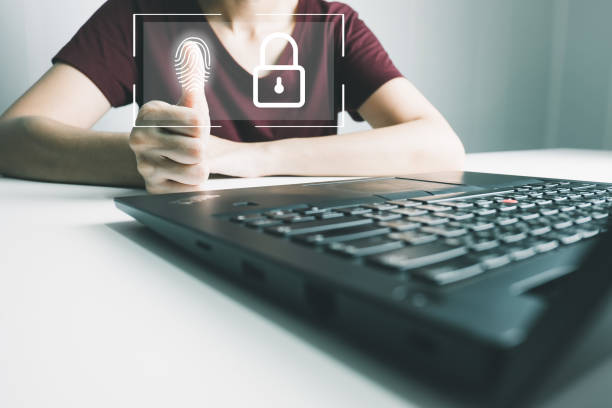 istock Verification of information with finger print by smart phone, Internet security, online financial transaction, 2-step verification, confirm transaction and identity. 1463978744