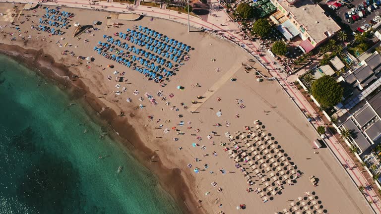 Tenerife Los Cristianos beach aerial view