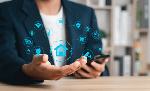 istock Smart home technology concept. Control all the functions of your home through your smartphone. Home automation system. Technology of the future. 1463986118