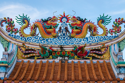 Chinese style shrine with beautiful and unique architecture In Chon Buri Province in Thailand