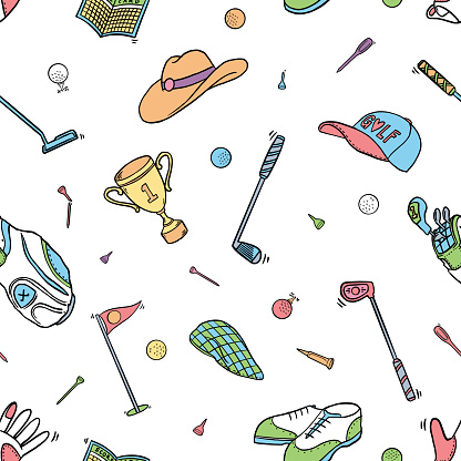 Golf doodle seamless pattern. Cartoon illustration vector illustration background. For print, textile, web, home decor, fashion, surface, graphic design