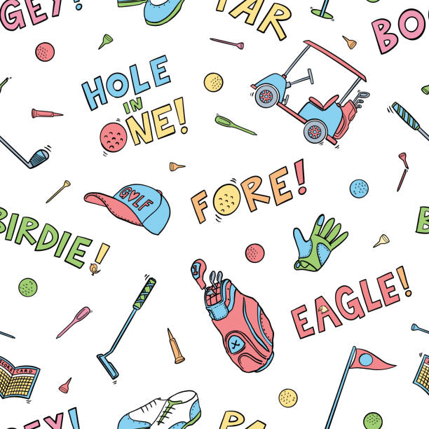 Golf doodle seamless pattern. Cartoon illustration vector illustration background. For print, textile, web, home decor, fashion, surface, graphic design Golf doodle seamless pattern. Cartoon illustration vector illustration background. For print, textile, web, home decor, fashion, surface, graphic design par stock illustrations