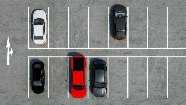 istock Empty parking lots, aerial view. 3D illustration Rendering 1463998926