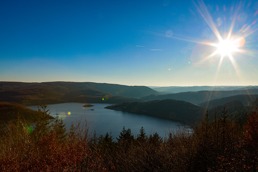 view on the lake called rursee in the eifel Germany