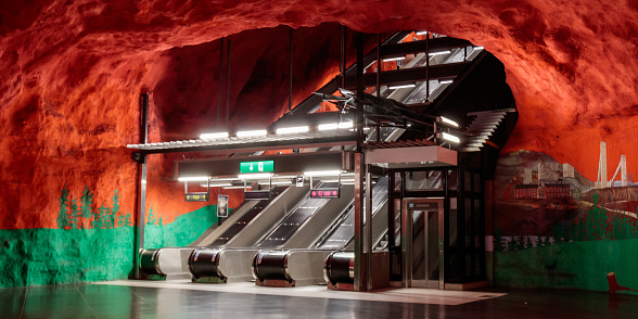 Madrid, Spain - Jun 20, 2019: Entrance of the former Chamberi Station of Madrid Metro - Madrid, Spain