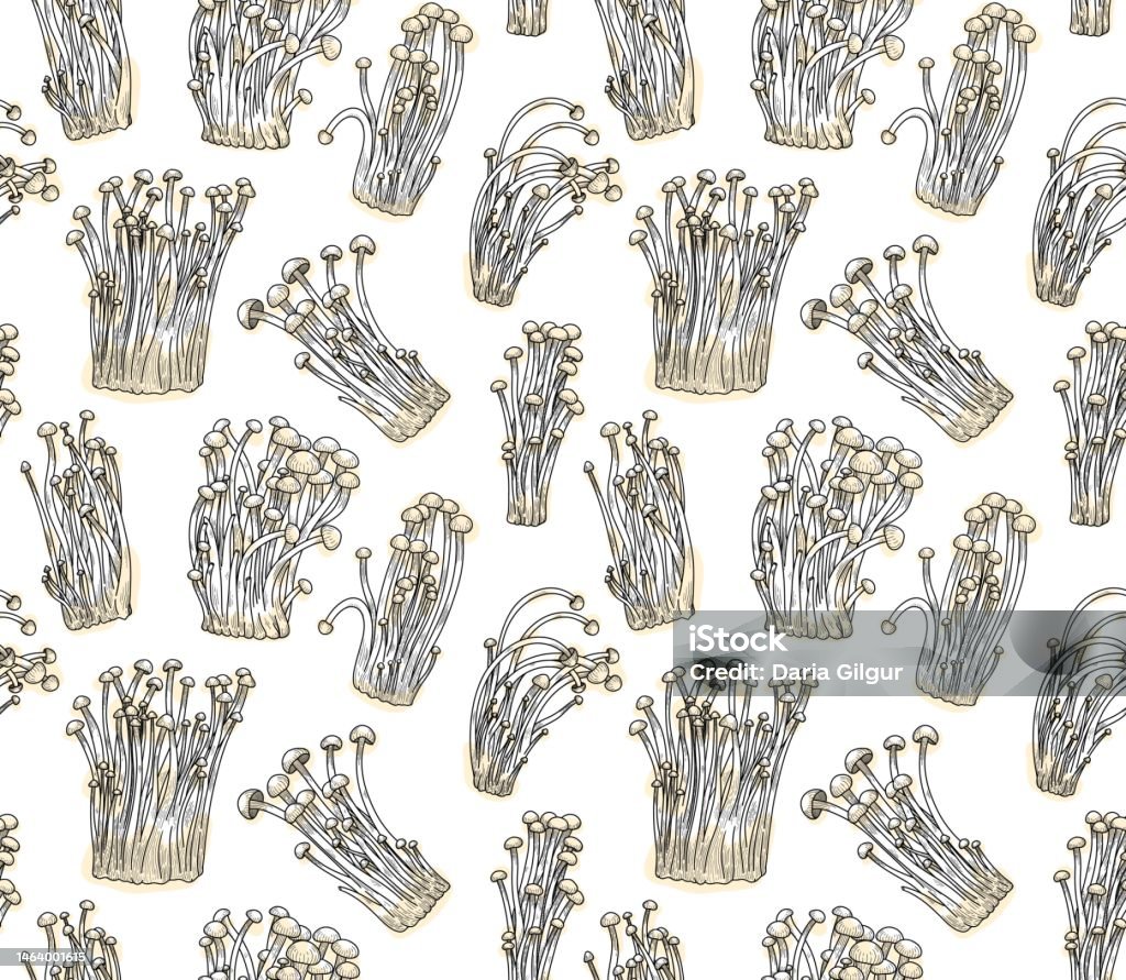 Enoki Pattern Enoki Mushroom Food Seamless Pattern Stock Illustration - Download ...
