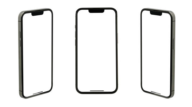 istock Mockup phone Black smartphone with blank screen isolated on white background. Mockup to showcasing mobile web-site design or screenshots your applications - Clipping Path 1464001751