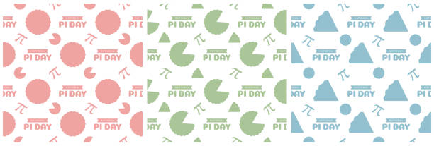 pi day 매끄러운 패턴 디자인 세트와 수학 상수 또는 템플릿에 구운 파이 손으로 그린 만화 평면 그림 - pi mathematical symbol education technology stock illustrations