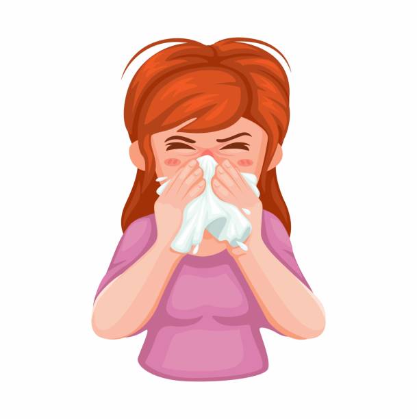 девочка чихает и больной грипп мультфильм иллюстрация вектор - snorting stock illustrations