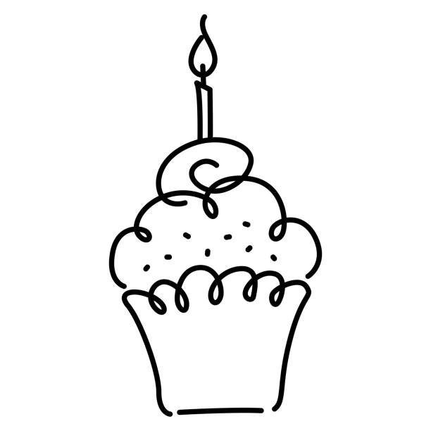 黒い線の手描きのバースデーケーキ。 - cupcake点のイラスト素材／クリップアート素材／マンガ素材／アイコン素材