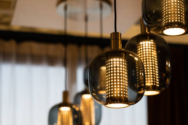 istock Ceiling light bulbs. vintage lamp, bulb decorative in home 1464017753