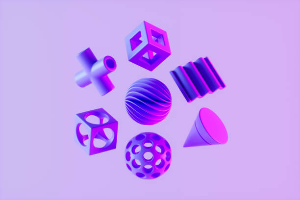 istock Flying Geometric Shapes Neon Lighting Background 1464018057