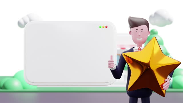 3d render Archivement information white boards with business man adviser.