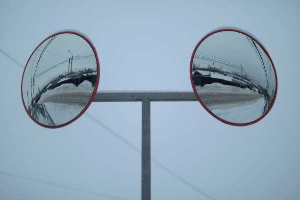 istock Spherical mirror for safety. Spherical mirror on road. 1464019842