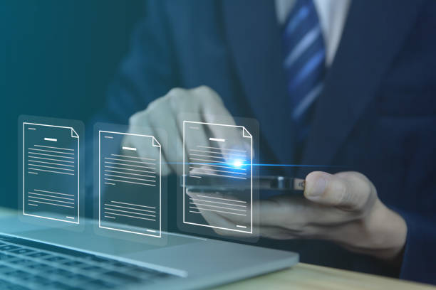 istock Businessman using smartphone to manage electronic documents paperless office 1464020024