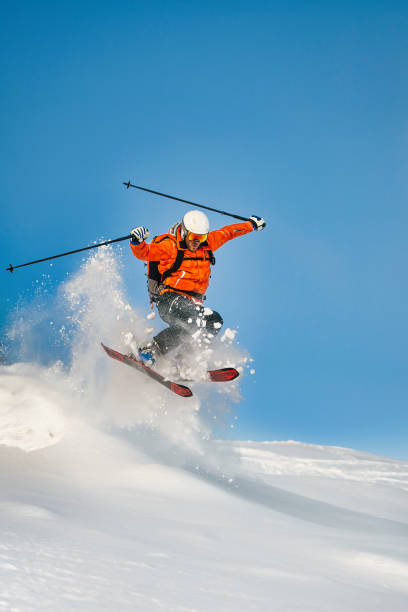 istock Free-rider skier jumps into deep snow 1464023234