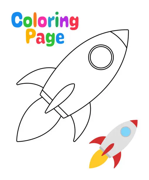 Vector illustration of Coloring page with Rocket for kids