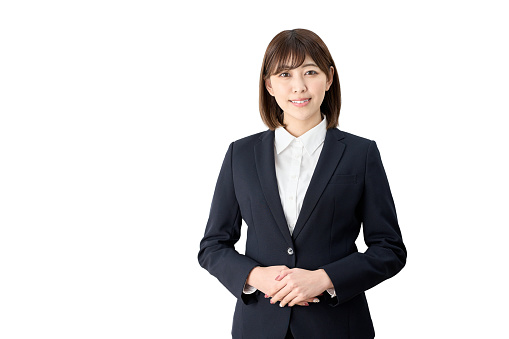 Asian business woman standing on white background