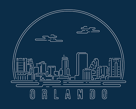 Orlando - Corpus Christi - Cityscape with white abstract line corner curve modern style on dark blue background, building skyline city vector illustration design