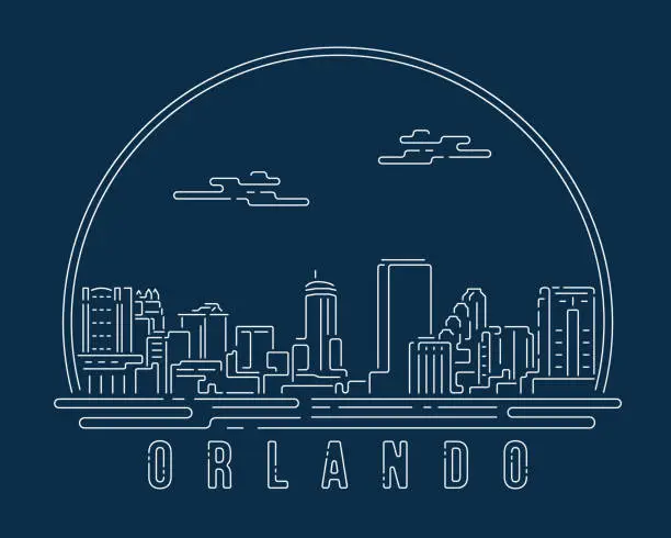 Vector illustration of Orlando - Corpus Christi - Cityscape with white abstract line corner curve modern style on dark blue background, building skyline city vector illustration design