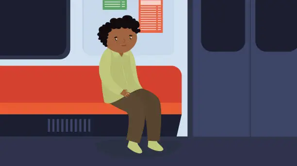 Vector illustration of A man sits by himself on a seat in the subway