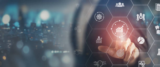 istock Increasing productivity and efficiency concept. Industrial management in efficiency and efficient process with digital technology, AI and business transformation, fastest-growing concept. 1464033470