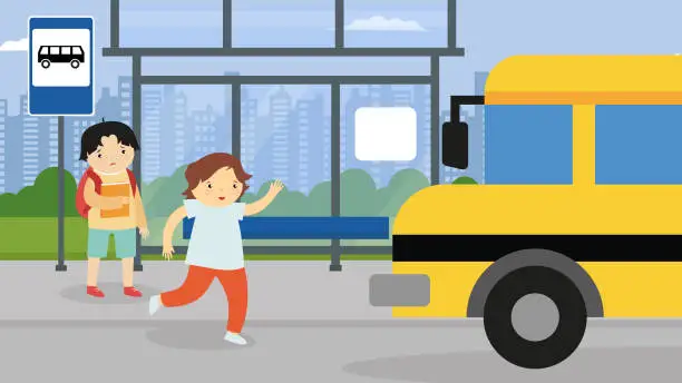 Vector illustration of School bus and children.