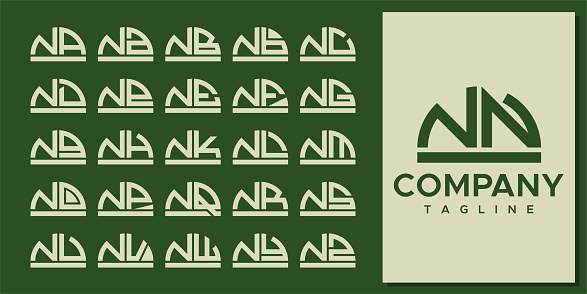 Abstract half circle letter N logo design set. Modern curve NN N letter logo template.
