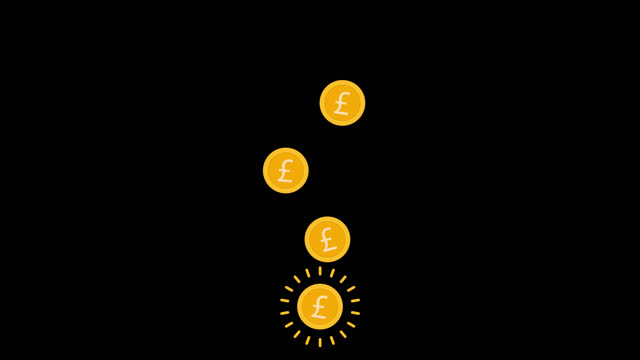 Gold coin with UK pound sign currency symbol floating in the air. Finance and Economy concept. Alpha channel.