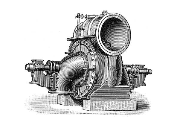 Old pumps ,Brodnitz & Seydel centrifugal pump Old pumps ,Brodnitz & Seydel centrifugal pump old water well drawing stock illustrations
