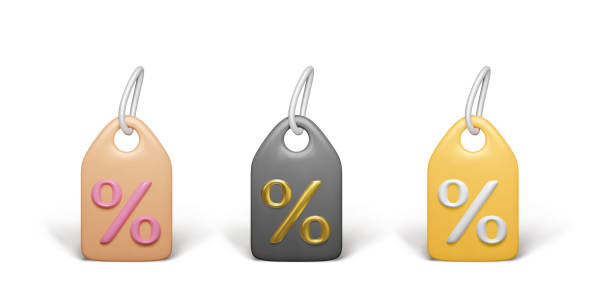 istock Set of discount coupon 3d icon with percent symbol 1464044604