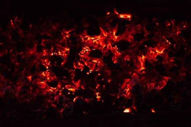 istock Glowing and flaming hot charcoal briquettes 1464050563