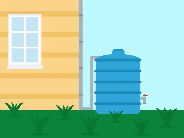 Vector illustration of Rainwater Tank In Garden
