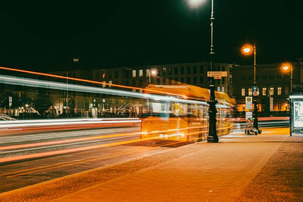 istock Aerial view of road with light trails 1464057232