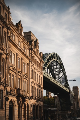 The Tyne Bridge against the beautiful building in Newcastle