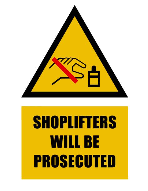 ilustrações, clipart, desenhos animados e ícones de os ladrões serão processados. sinal de aviso do triângulo amarelo - shoplifter