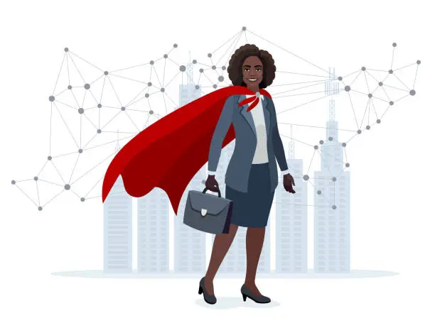 Vector illustration of African American Superhero Businesswoman.