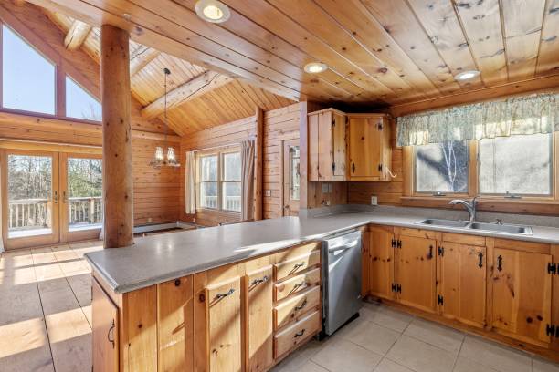 istock Interior of a wooden house 1464063987