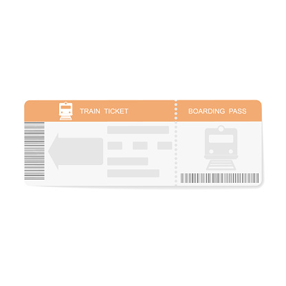 Modern Train ticket, Travel by Railway. Isolated object on white background. Vector illustration