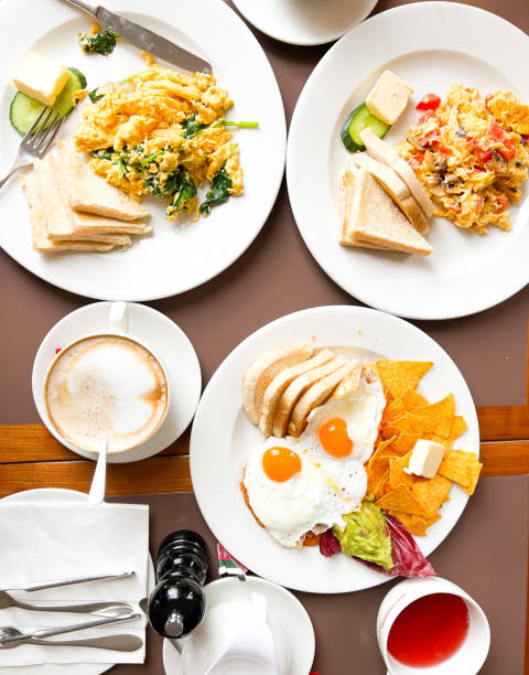 istock Germany Breakfast with toast and scrambled eggs with vegetables on plate in the table 1464068078