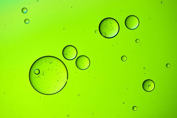 istock Macro shot of oil bubbles texture on a green background 1464070335