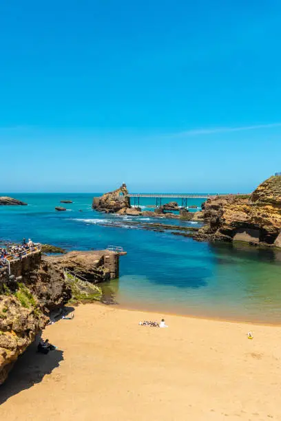 Photo of Beautiful Plage du Port Vieux touristic beach in Biarritz municipality, France