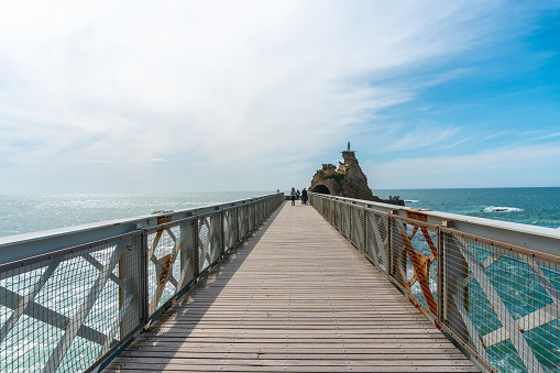 A wooden bridge near Plage du Port Vieux in Biarritz in south-eastern France