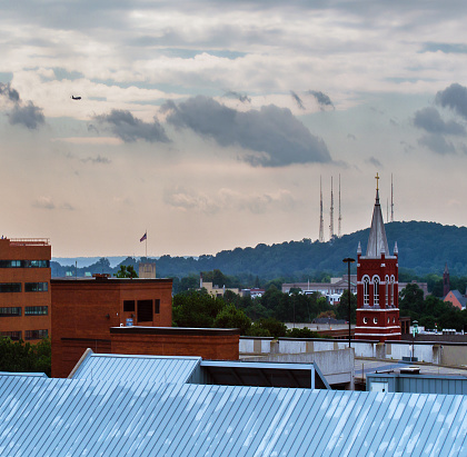 Rooftop view over Rochester, New York at sundown