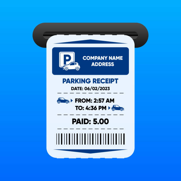 Parking Receipt. Check from parking meter. Price for car stay or entrance and exit ticket from vehicle stand. Parking zone. concept. Vector illustration. Parking Receipt. Check from parking meter. Price for car stay or entrance and exit ticket from vehicle stand. Parking zone. concept. Vector illustration traffic fine stock illustrations
