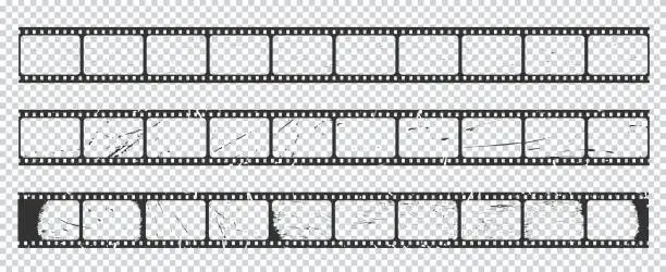 Vector illustration of Old grunge movie film long strip, filmstrip frames